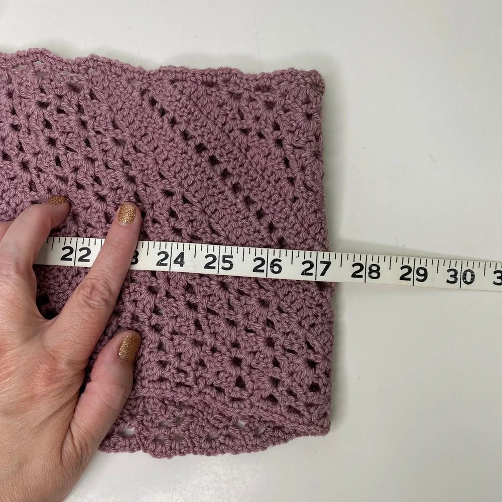 Handmade Crochet Infinity Scarf Mauve‎ Pink Open Weave Cozy Winter Accessory